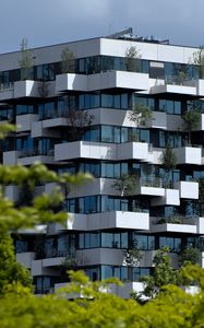 Preview wallpaper building, house, balconies, trees, vertical forest, architecture