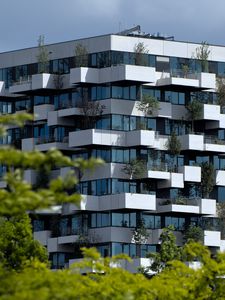 Preview wallpaper building, house, balconies, trees, vertical forest, architecture