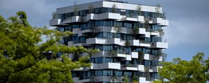 Preview wallpaper building, house, balconies, trees, vertical forest, architecture