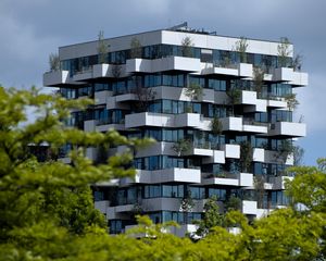 Preview wallpaper building, house, balconies, trees, vertical forest, architecture