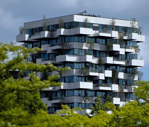 Preview wallpaper building, house, balconies, trees, vertical forest, architecture