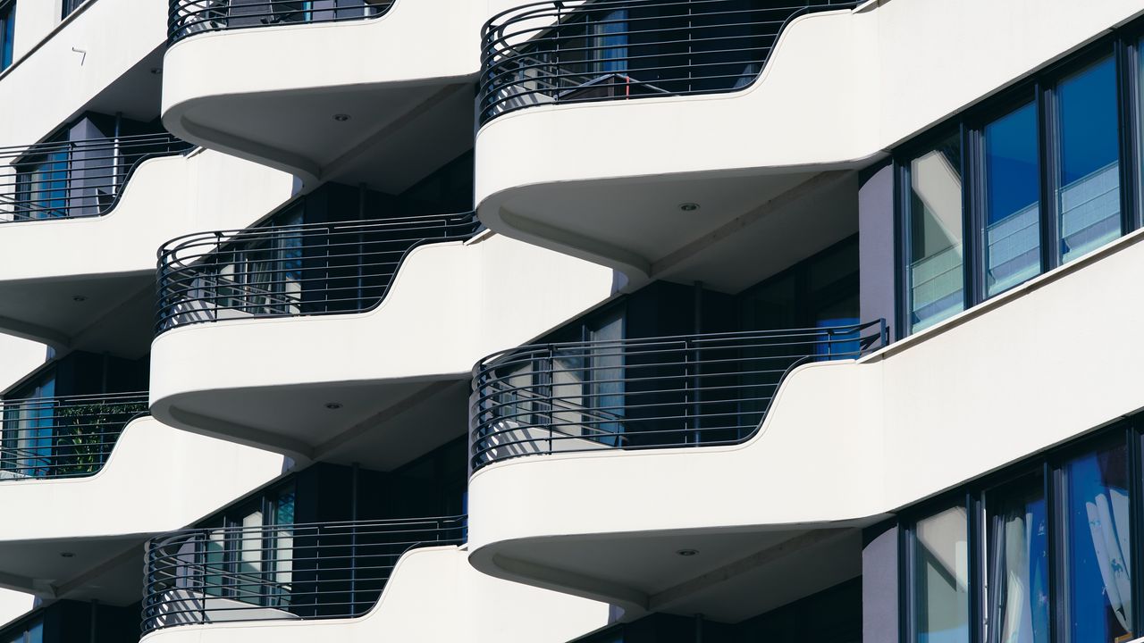 Wallpaper building, house, balconies, architecture, white