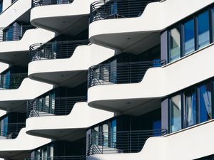 Preview wallpaper building, house, balconies, architecture, white