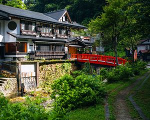 Preview wallpaper building, house, roofs, bridge, architecture