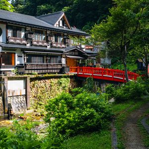 Preview wallpaper building, house, roofs, bridge, architecture