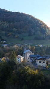 Preview wallpaper building, houses, mountain, forest