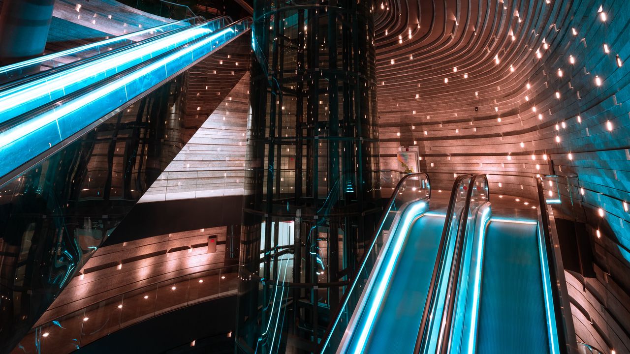 Wallpaper building, interior, architecture, backlight, elevator