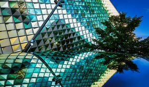 Preview wallpaper building, lantern, tree, rhombuses, architecture
