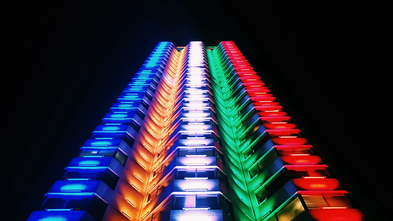 Wallpaper building, light, multicolored, bottom view