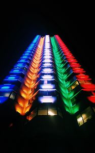 Preview wallpaper building, light, multicolored, bottom view