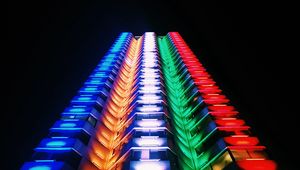 Preview wallpaper building, light, multicolored, bottom view