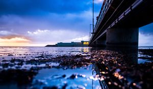 Preview wallpaper building, light, sea, bridge