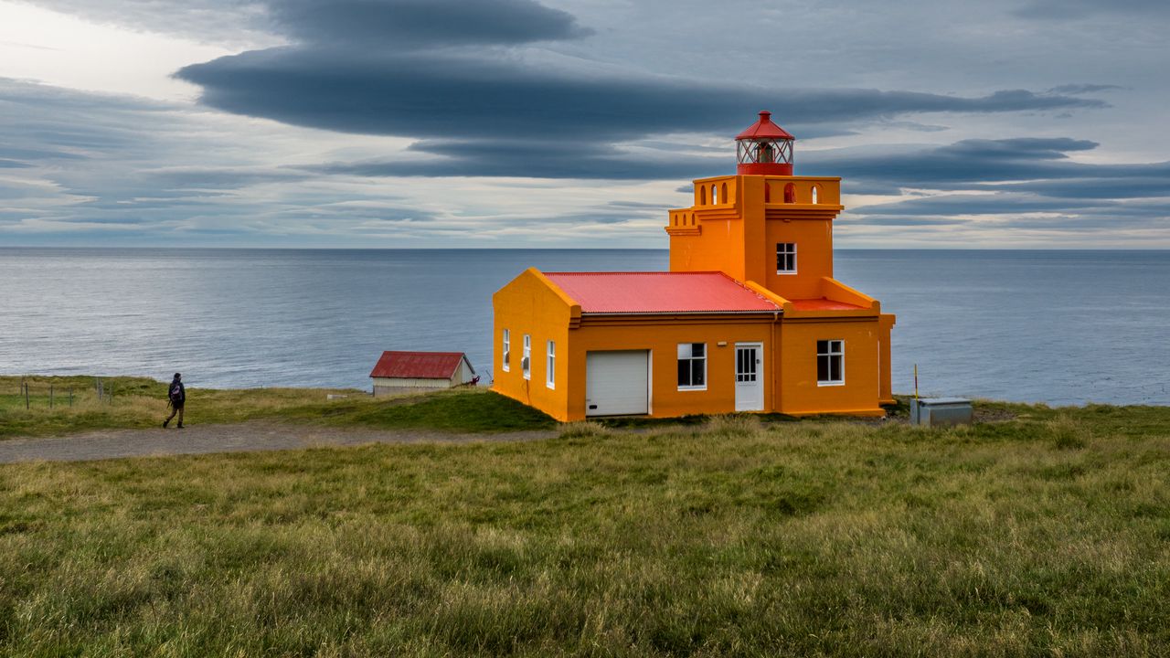 Wallpaper building, lighthouse, sea, grass