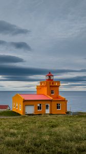 Preview wallpaper building, lighthouse, sea, grass