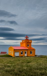 Preview wallpaper building, lighthouse, sea, grass