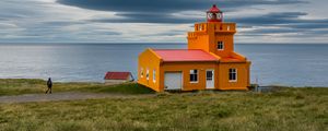 Preview wallpaper building, lighthouse, sea, grass