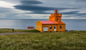 Preview wallpaper building, lighthouse, sea, grass