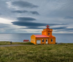 Preview wallpaper building, lighthouse, sea, grass