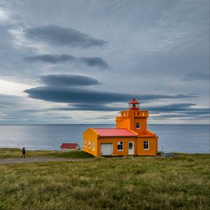 Preview wallpaper building, lighthouse, sea, grass