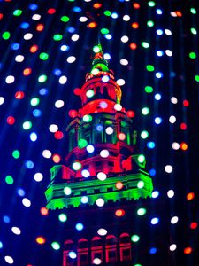 Preview wallpaper building, lights, glare, circles, colorful