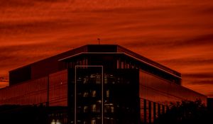 Preview wallpaper building, lights, lines, evening, dark