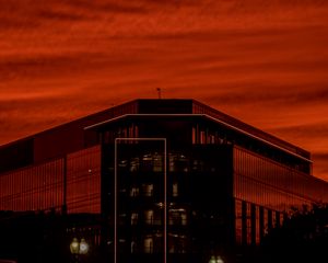 Preview wallpaper building, lights, lines, evening, dark