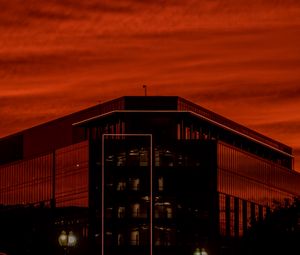 Preview wallpaper building, lights, lines, evening, dark