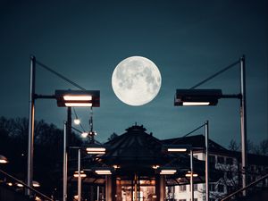 Preview wallpaper building, lights, moon, night