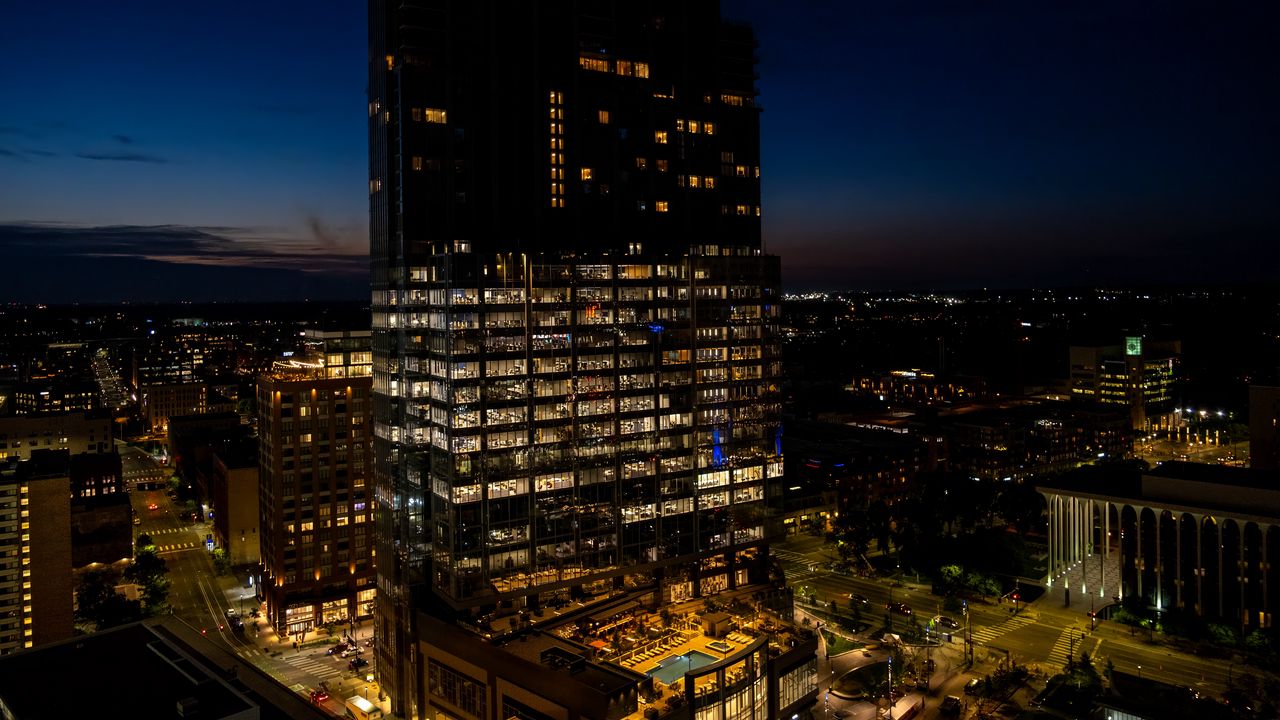 Wallpaper building, lights, night, city