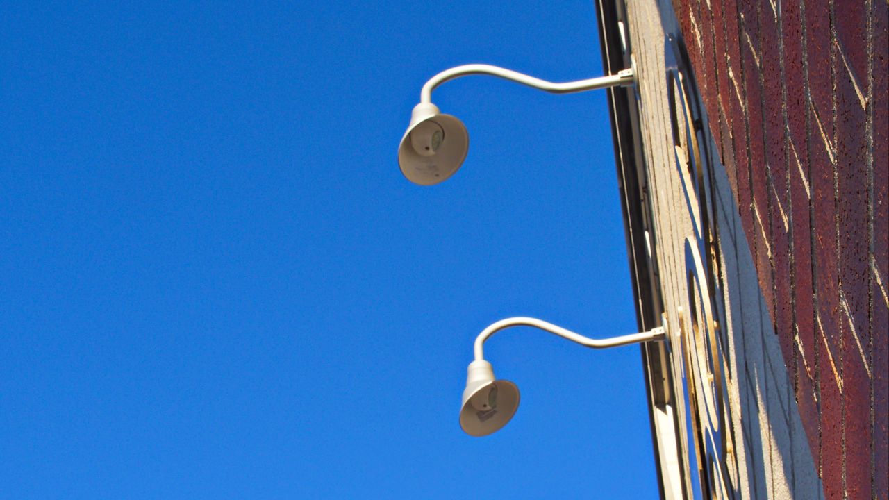 Wallpaper building, lights, sky, bottom view