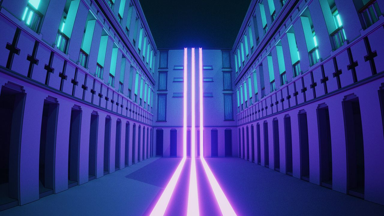 Wallpaper building, lines, neon, stripes, art