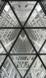 Preview wallpaper building, lines, triangles, glass, architecture, bw