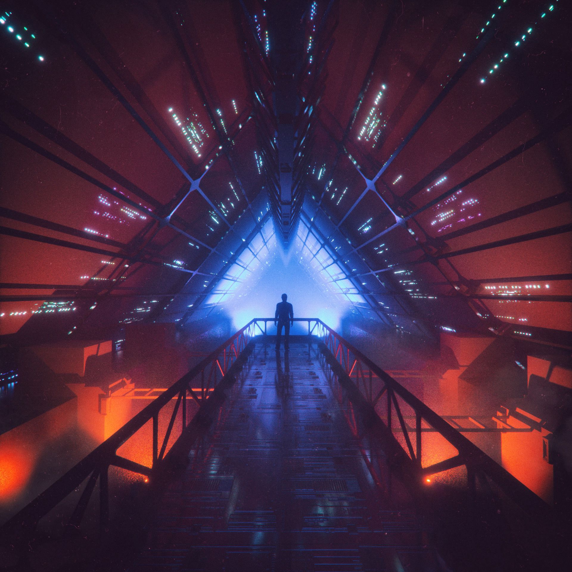 Download wallpaper 1920x1920 building, man, silhouette, art, design hd