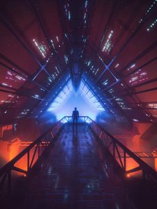 Preview wallpaper building, man, silhouette, art, design