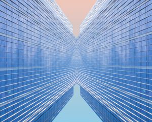 Preview wallpaper building, minimalism, reflection, symmetry