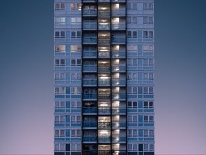 Preview wallpaper building, minimalism, sky