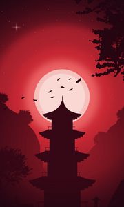 Preview wallpaper building, moon, night, vector, art, red