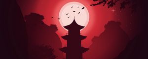 Preview wallpaper building, moon, night, vector, art, red