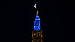 Preview wallpaper building, moon, night, backlight, dark