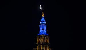 Preview wallpaper building, moon, night, backlight, dark
