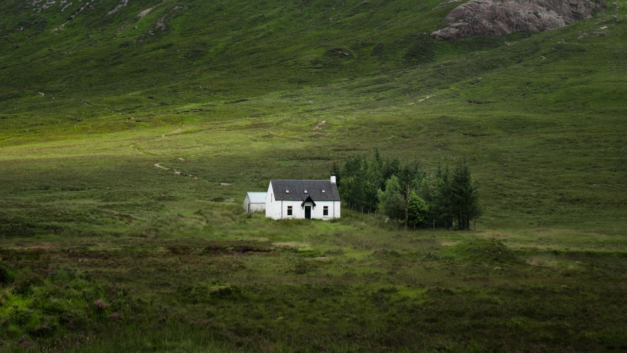 Wallpaper building, mountain, valley, nature, greenery