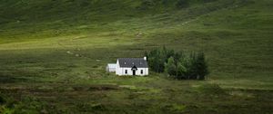 Preview wallpaper building, mountain, valley, nature, greenery