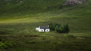 Preview wallpaper building, mountain, valley, nature, greenery