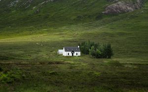 Preview wallpaper building, mountain, valley, nature, greenery