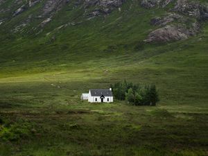 Preview wallpaper building, mountain, valley, nature, greenery