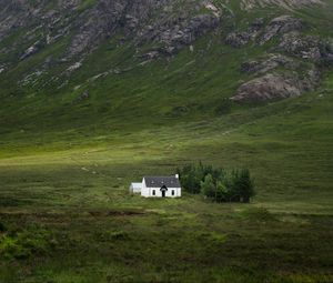 Preview wallpaper building, mountain, valley, nature, greenery