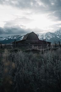 Preview wallpaper building, mountains, farm, wooden, old