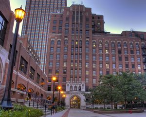 Preview wallpaper building, multi-story, street, night, lights, hdr