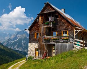 Preview wallpaper building, nature, mountains, sky