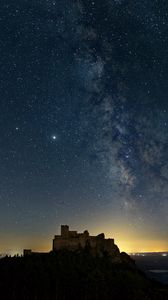 Preview wallpaper building, nebula, night, starry sky